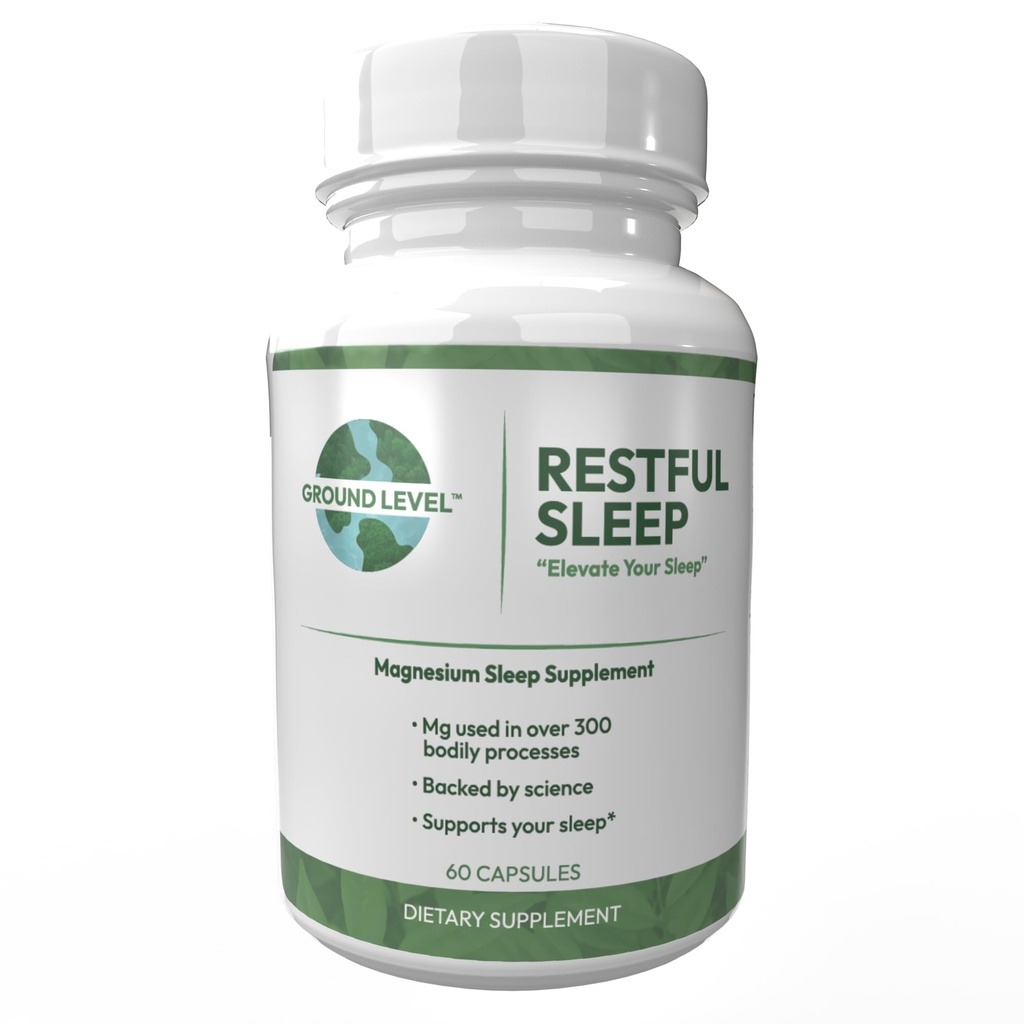 Ground Level Restful Sleep Formula med Advanced Sleep Blend, industri som leder 200mg Magnesium och L-Theanine för vuxna Plus Melatonin, Chamomile, Lemon Balm, Passionflower och Valerian Root