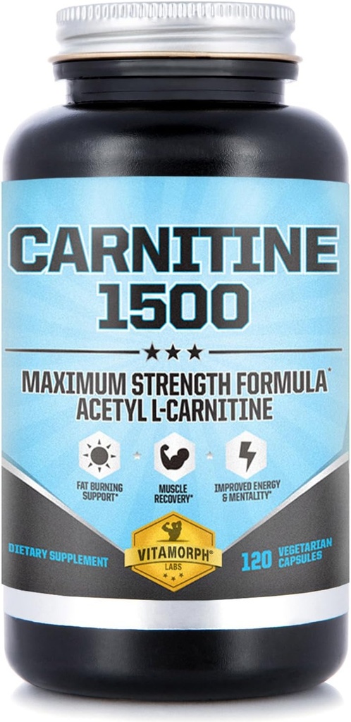 Karnitin 1500 - Acetyl L-Carnitine 1500mg Maximal Strength Carnitine Supplement - Stöder energi, minne, fokus och viktminskning - 120 Vegetariska kapslar