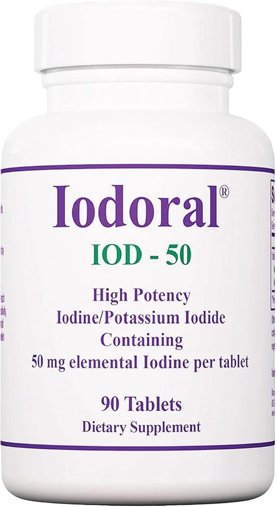 Optimox Iodoral 50 mg Tillägg - Kaliumjodid tabletter, hög potensjodtillskott, sköldkörtelstöd, vitaminer och mineraler - 90 greve