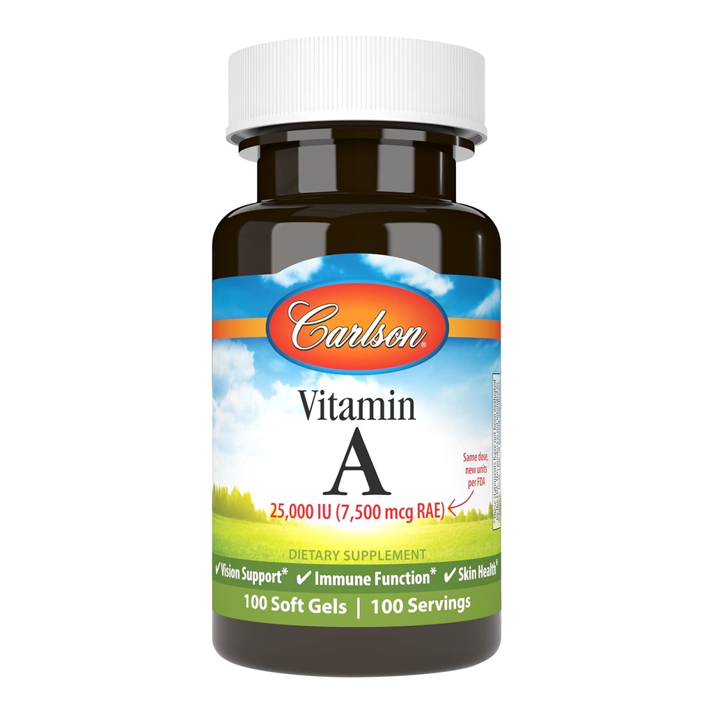 Carlson - Vitamin A, 25000 IE (7500 mcg RAE), Vision & Skin Health, Immune Function, 100 mjuka gels