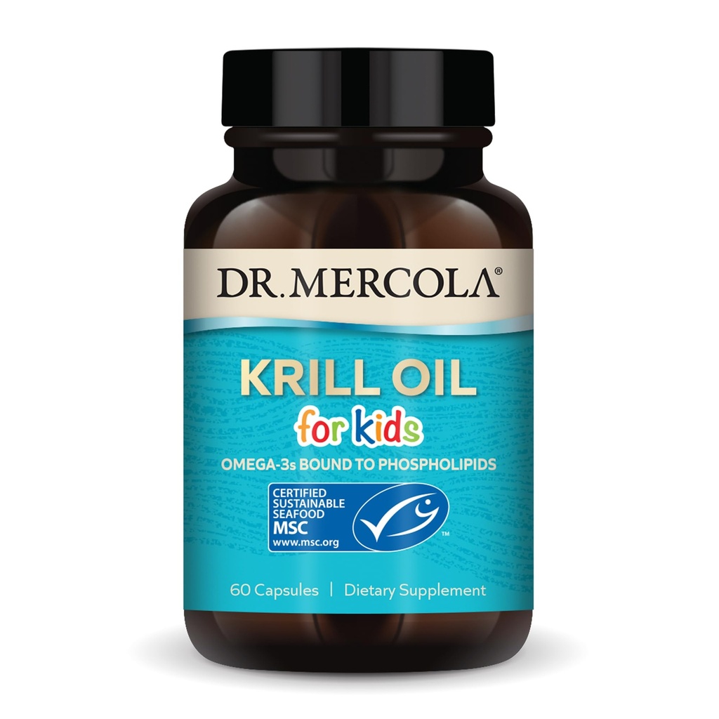 Dr Mercola Krill Oil för barn - 320 mg Krill Oil - MSC Certified - Stöder Brain & Body Development - Fosfolipid Form för Absorption - Non-GMO, Gluten-Free & Soy-Free - 60 kapslar