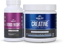 Good Night Natural Sleep Aid (60 kapslar) & Micronized Kreatin Monohydratpulver (150g) Bundle - Natursömn Support med Melatonin, Ashwagandha & L-Theanin, Plus Pure Vegan Kreatin för Förbättring