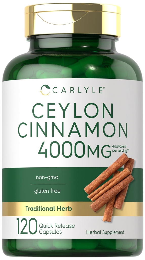 Carlyle Ceylon Cinnamon kapslar 4000 mg | 120 greve | Non-GMO & Gluten fri tillägg