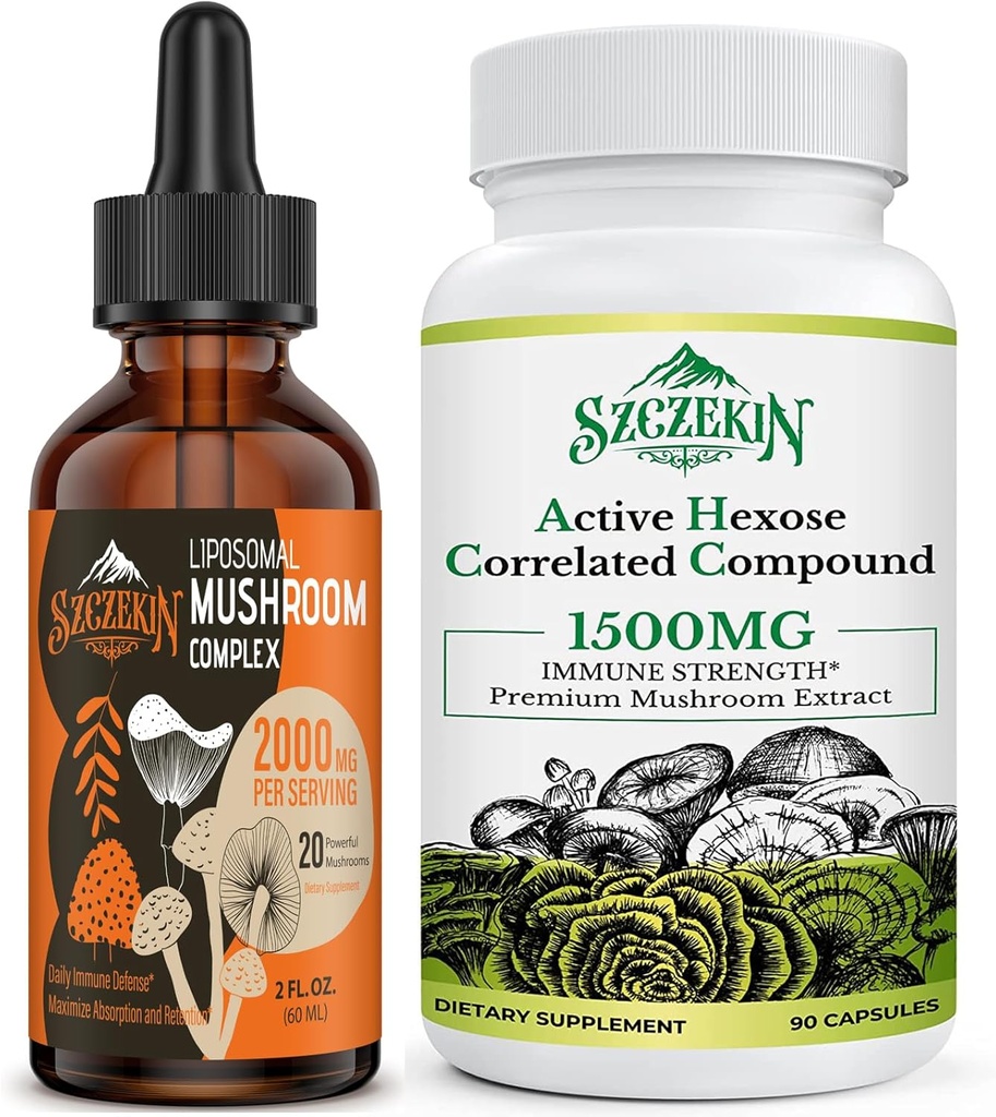 Aktiv Hexose korrelerad sammansättning 1500 mg Tillägg 90 kapslar Bundle med 2000mg Liposomal Mushroom Komplexa Drops 30 portioner