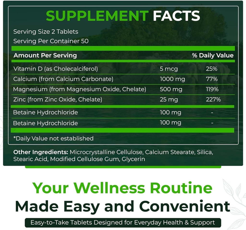 Natural Nutra 250 greve, Calcium Magnesium Zink Supplement med vitamin D3 för benstyrka, nervhälsa, hjälper till att förbättra bättre vibe, glutenfri och sockerfri, väsentlig mineralkomplex