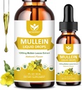 4-i-1 Mullein lämnar extrakt droppar för lungor - andningsstöd och lungor rengör, Mullein flytande tillskott med Elderberry, Marshmallow Root & Orange Peel, naturlig smak, 1 Fl Oz (2 Pack)