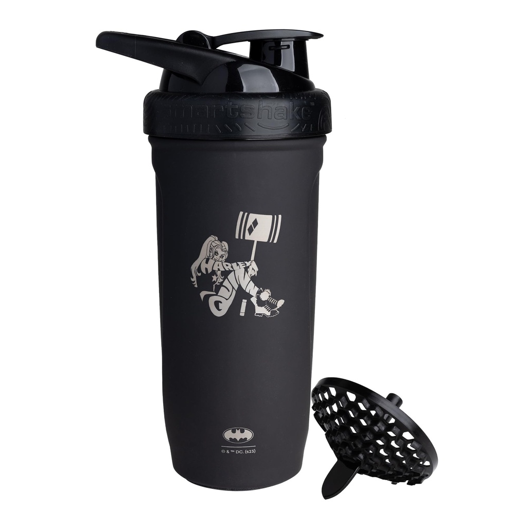 Smartshake DC COMICS Reforce Stainless Steel Protein Shaker Bottle 900 ml | 30 oz - Leakproof Screw-on Lid - BPA Free - Unisex - Non Insulated - Harley Quinn Logo