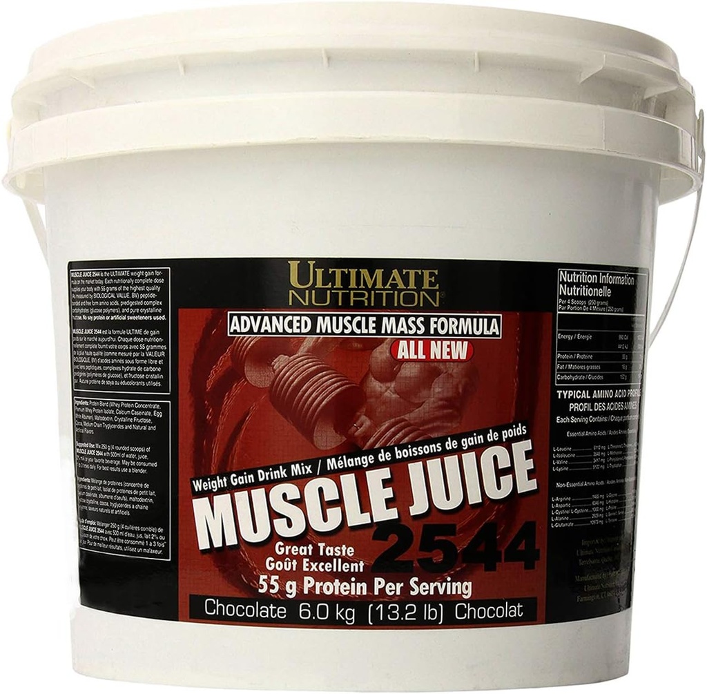 Ultimate Nutrition Muscle Juice, Weight Gain Drink Mix - Mass Gainer Workout Powder för män och kvinnor - Tillägg för Lean Muscle Growth & Immune Support med 55g Protein - Choklad, 13.2lb