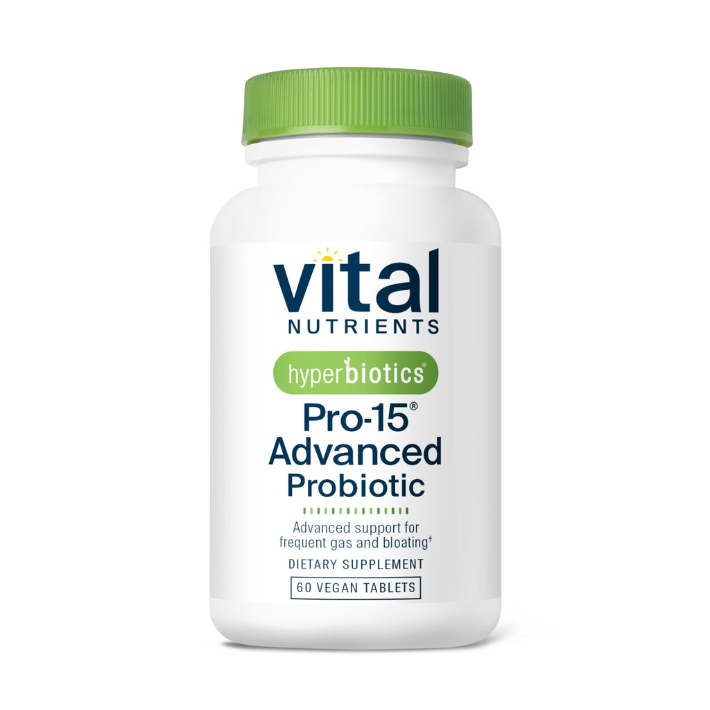 Hyperbiotics Vital Nutrients Pro-15 Advanced Probiotics for Women and Men | 15 Strains + Kiwifruit | Clinically Studied Daily Probiotics for Digestive Health, Gas, & Bloating | 60 Vegan Tablets