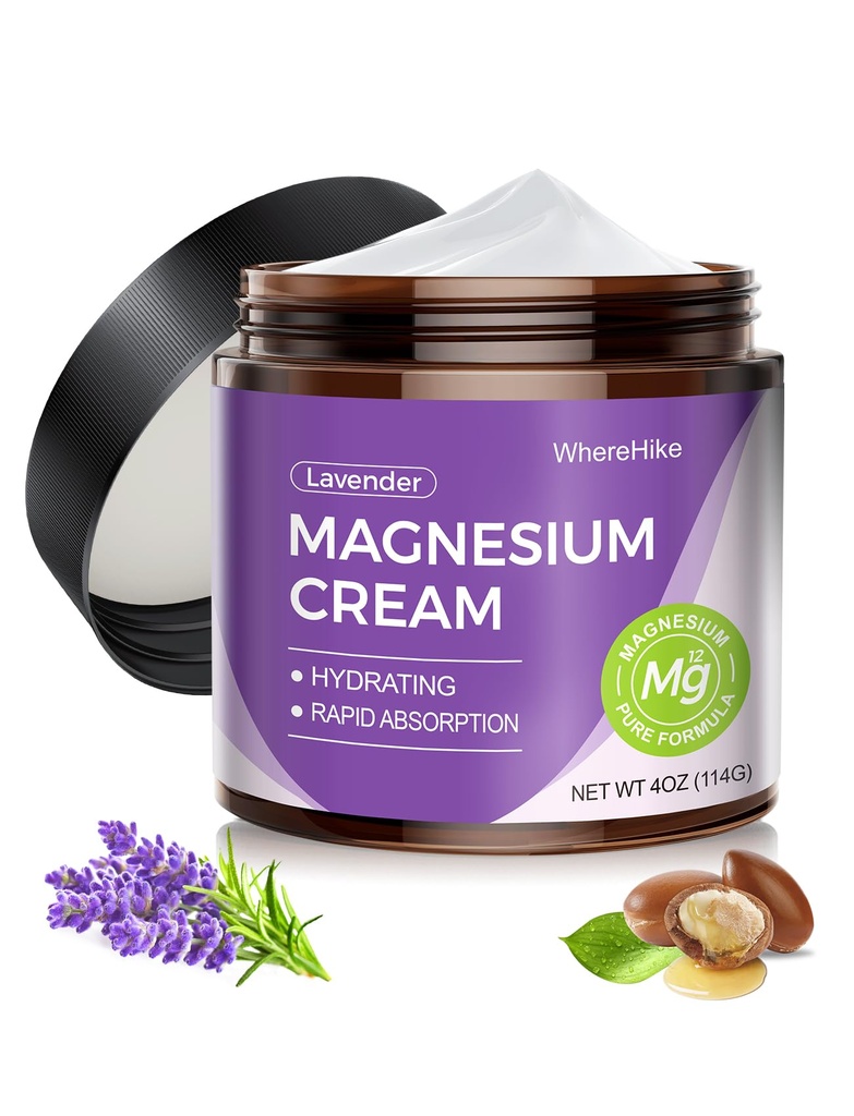 Natural Topical Magnesium Cream för sömn,Nighttime Magnesium Lotion för smärta och Leg Cramps, Muscle Relaxation, Lugn, Djup Hydration för hudvård.(Lavender)