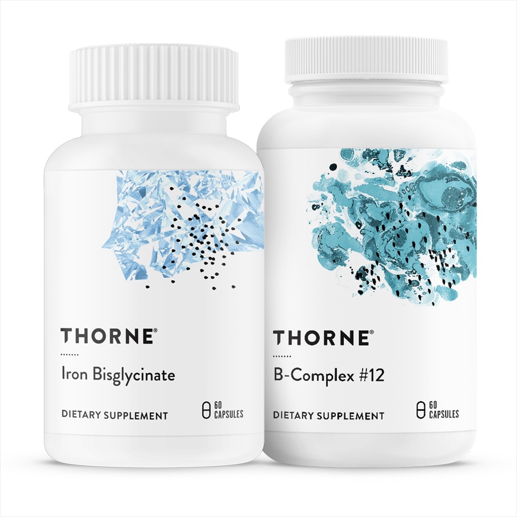 THORNE - Nutrient Essentials Duo - Iron Bisglycinate & B-Complex #12 för energistöd och blodbyggnad - 60 portioner