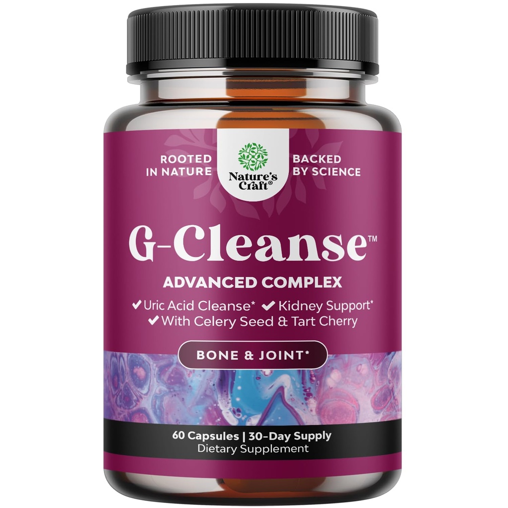 Natures Craft G-Cleanse Uric Acid Supplement - Uric Acid Cleanse för Joint & Kidney Support - Njurrengöring med Chanca Piedra, Tart Cherry Extract, Celery Seed Extract Capsules - 60 Count