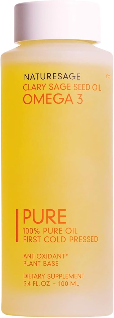 Pure Vegan Liquid Omega 3 Oil, Plant-Based Alternative till Omega 3 Fish Oil, 3.4 fl. oz. - Cold Pressed från Clary Sage Seed - Kosher - Omega 3 Fatty Acid Supplement med antioxidanter