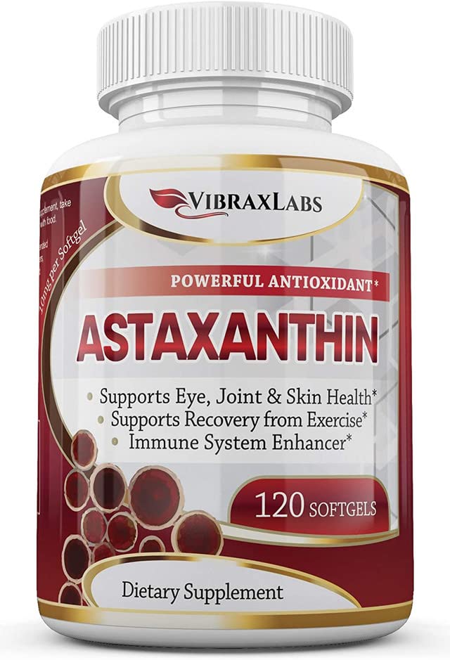 Astaxanthin 10mg Supplement / bästa rena antioxidant från Microalgae, hjälper hudvård och ögon, artritiska gemensamma, hälsosam åldrande, öka energi, 120 icke-GMO Softgels - Premium Astaxanthin Supplements
