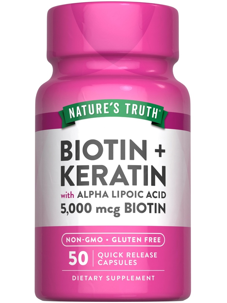 Naturens Sanning Biotin 5000 mcg | 50 kapslar | med Keratin och Alpha Lipoic Acid | Non-GMO & Gluten fri tillägg