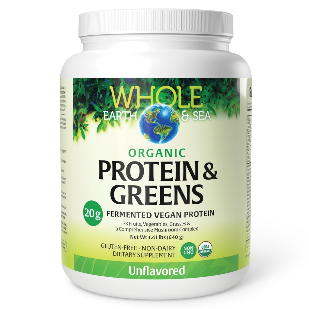 Hela jorden och havet från naturliga faktorer, organiska fermenterade protein & gröna, Vegan Whole Food Supplement, Unflavored, 1 lb 9 Oz