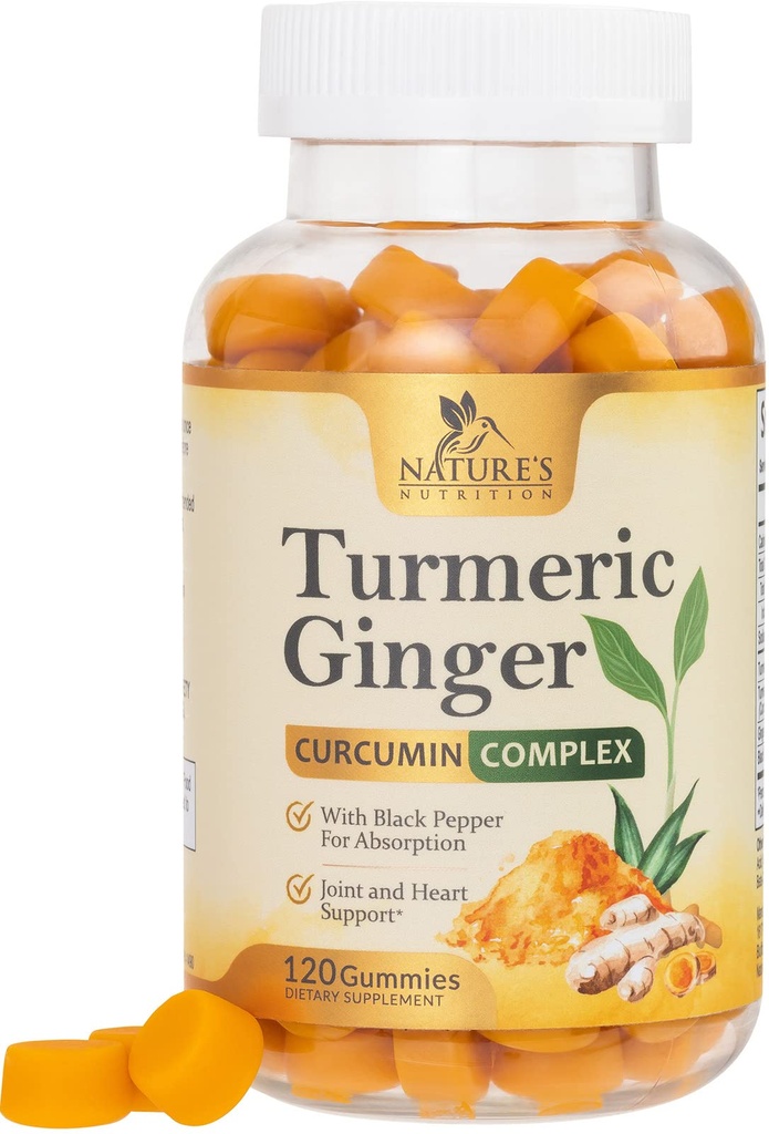 Gummies Curcumin Supplement - 95% Curcuminoids med gurkmeja & Ginger, svartpeppar för bästa absorption, naturens Vegan Joint Support, icke-GMO, Gluten Free, Tasty Peach Flavor - 120 Gummies