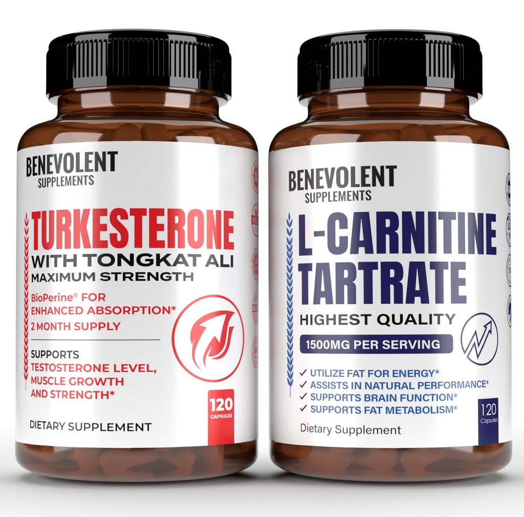 Turkesteron 8.000mg [Highest Purity] + Premium L-Carnitine Tartrate Supplement - Hög Absorption Supplement med Tongkat Ali - Öka Stamina, Lean Muscle Growth, Support Metabolism & Natural Ener