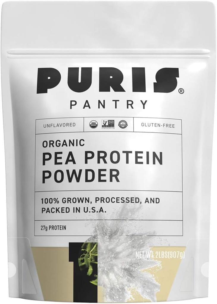 PURIS® Organic Pea Protein Powder, 100% Made in USA, 2 LB Unflavored, Certified Organic, Vegan, Gluten Free, Dairy Free, Non GMO, Plant-Based Protein, Keto, BCAA (2 Pound (Pack of 12), Unflavored)