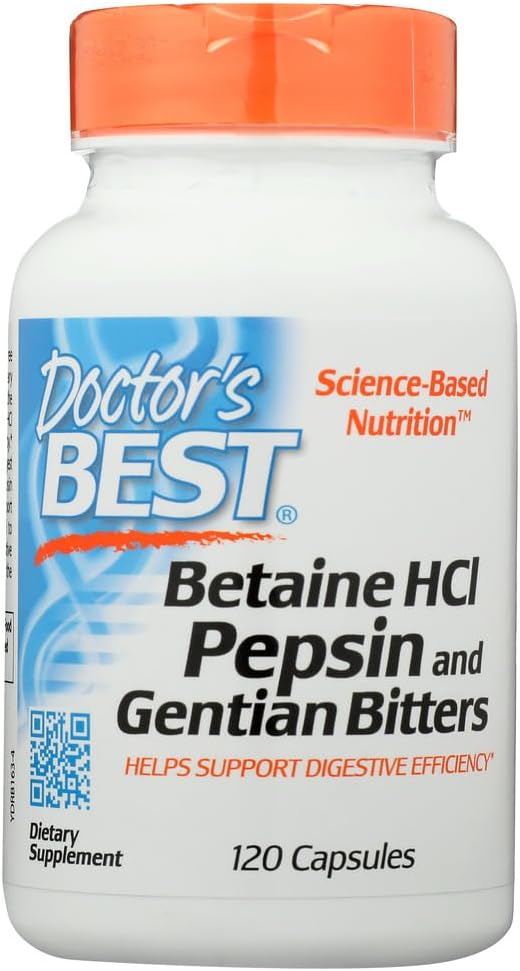 Läkare Bästa Betaine HCL Pepsin och Gentian Bitters, Gluten Free, 120 kapslar (Pack of 1)