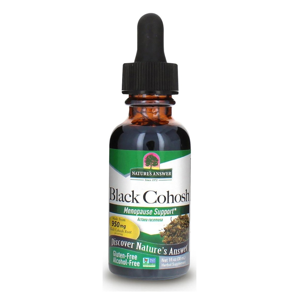Naturens svar Organic Alcohol Free Black Cohosh Extract 1 Ounce for Menopause Support - Kosher, Gluten-Free Menopause Hot Flashes - Tillskott för kvinnor, USA Made