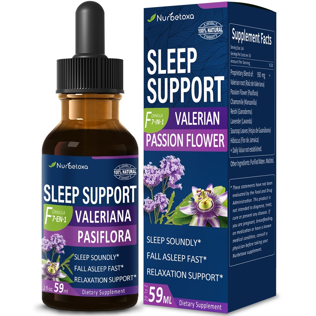 Valerian Sleep Support Drops, Gotas de Pasiflora y Valeriana y Lavanda para Dormir Profundamente snabbo. Passion Flower & Lavender Extract Liquid Tincture för snabb och ljudsömn. 2oz