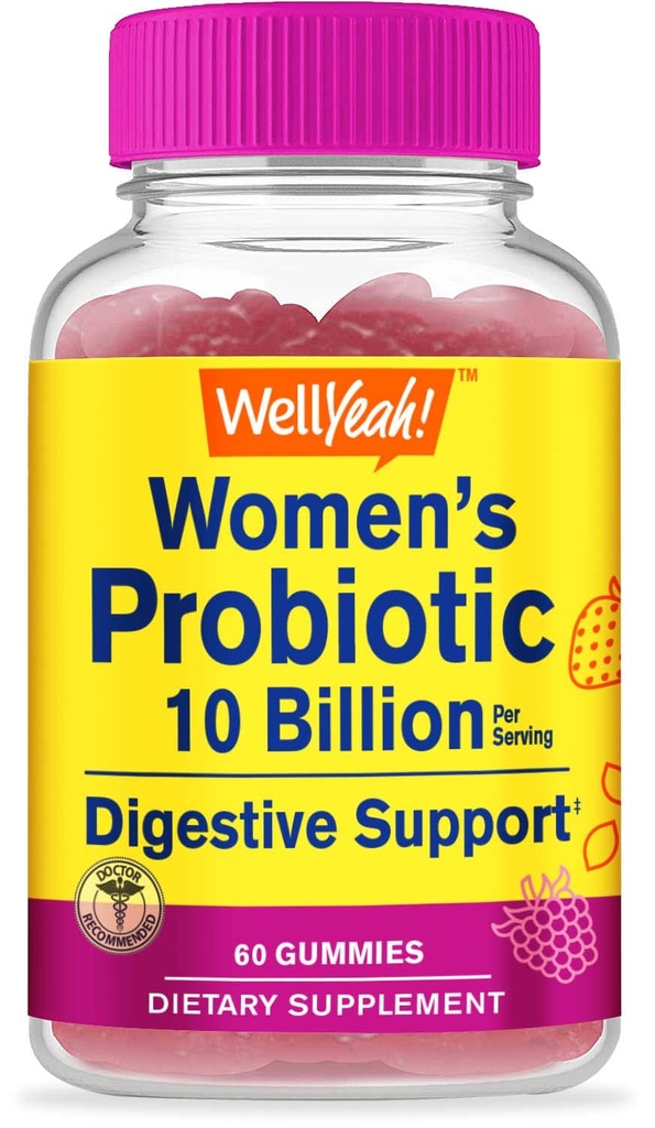 WellYeah Probiotics for Women Gummies - 10 Billion CFU - for Digestive Support, Gut Health, and Feminine Health Support - Natural Sourced Flavors - Vegan, Delayed Release Womens Probiotic - 60 Gummies