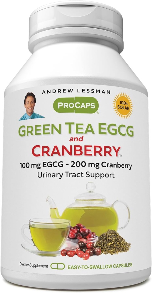 ANDREW LESSMAN Green Tea EGCG & Cranberry 180 kapslar - Standardiserad för katekiner och polyfenoler. Hjälper till att skydda problem, organ och system genom hela kroppen. Kraftfullt antioxidantstöd