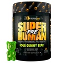 ALPHA LION Superhuman Pre Workout Powder, Beta Alanine, L-Taurine & Tri-Source koffein för hållbar energi och fokus, Nitric Oxide & Citrulline för pump (21 portioner, Sour Gummy Björn smak)