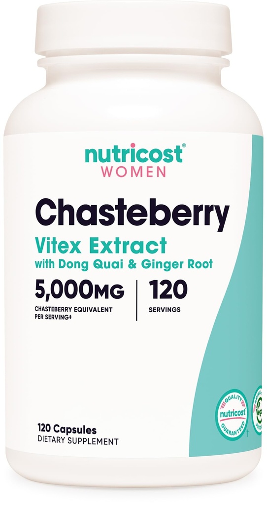 Nutricost Chasteberry Supplement for Women 120 Capsules, 5000mg Equivalent Per Serving (från 500mg 10:1 Extract), med Dong Quai & Ginger Root Extract, Vegetarian, Gluten Free & Non-GMO