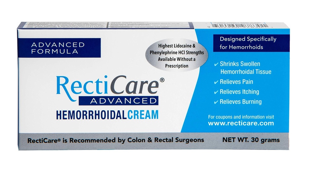 Recticare Advanced Hemorrhoidal Cream: Avancerad behandling för att krympa och lugna hemorrojder - Itch, smärta, bränn lindring - 30g hemorrojdkräm med lidokain