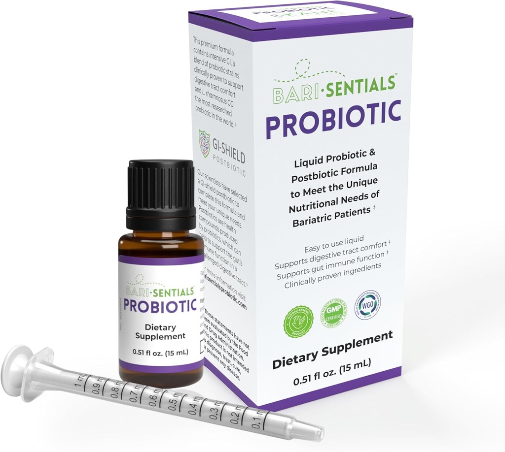 Barisentials Bariatric Liquid Probiotic och Postbiotic Premium Formel - Kliniskt Forskad - Essential för Digestive Health och Immunity Post-Surgery, Low Volume Dose, 15mL