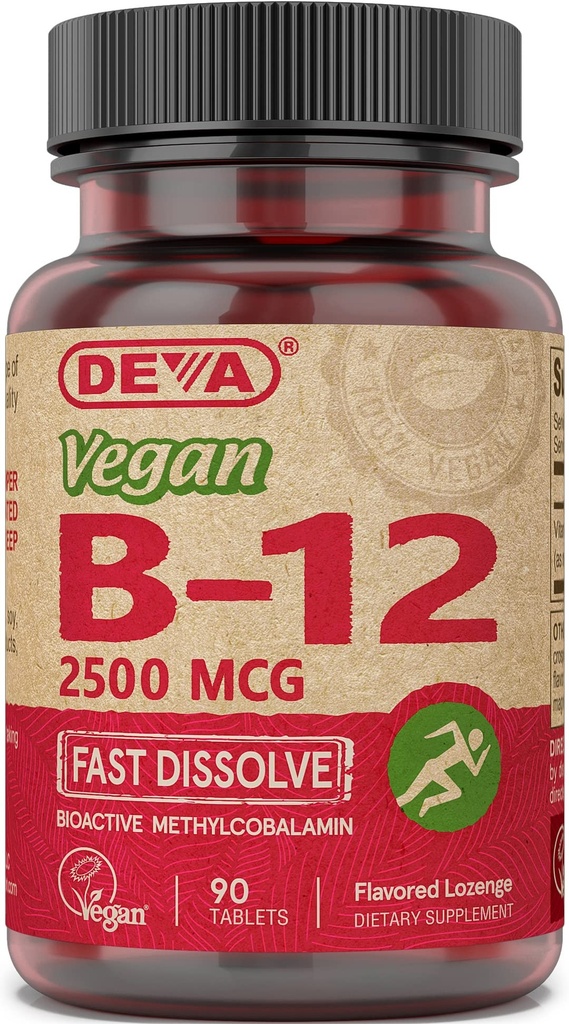 DEVA Nutrition Vegan Sublingual Fast Dissolve B-12 tabletter, 2500 mcg, 90 greve