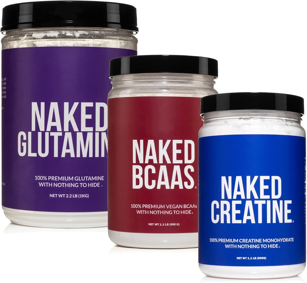 NAKED Muscle Growth and Recovery Bundle: Pure Glutamine, Creatine och Unflavored BCAAs