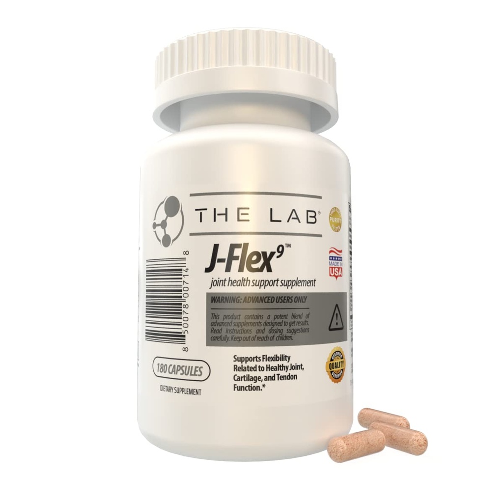 J-FLEX9 Advanced Joint Health Supplement + Cartilage Support & Tendon Function | Ingredienser inkluderar: Chondroitin, Glucosamine, MSM, Curcumin, Boswellia Serrata, Collagen. Tillverkad i USA
