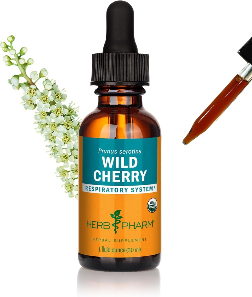 Herb Pharm Certified Organic Wild Cherry Bark Liquid Extract för andningsstöd - 1 Ounce (DWCHER01)
