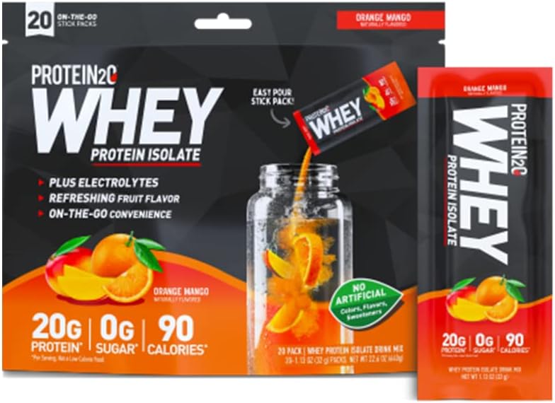 Protein2o Whey Protein Isolate Protein Powder, Orange Mango 20 Packs/1.13 Oz