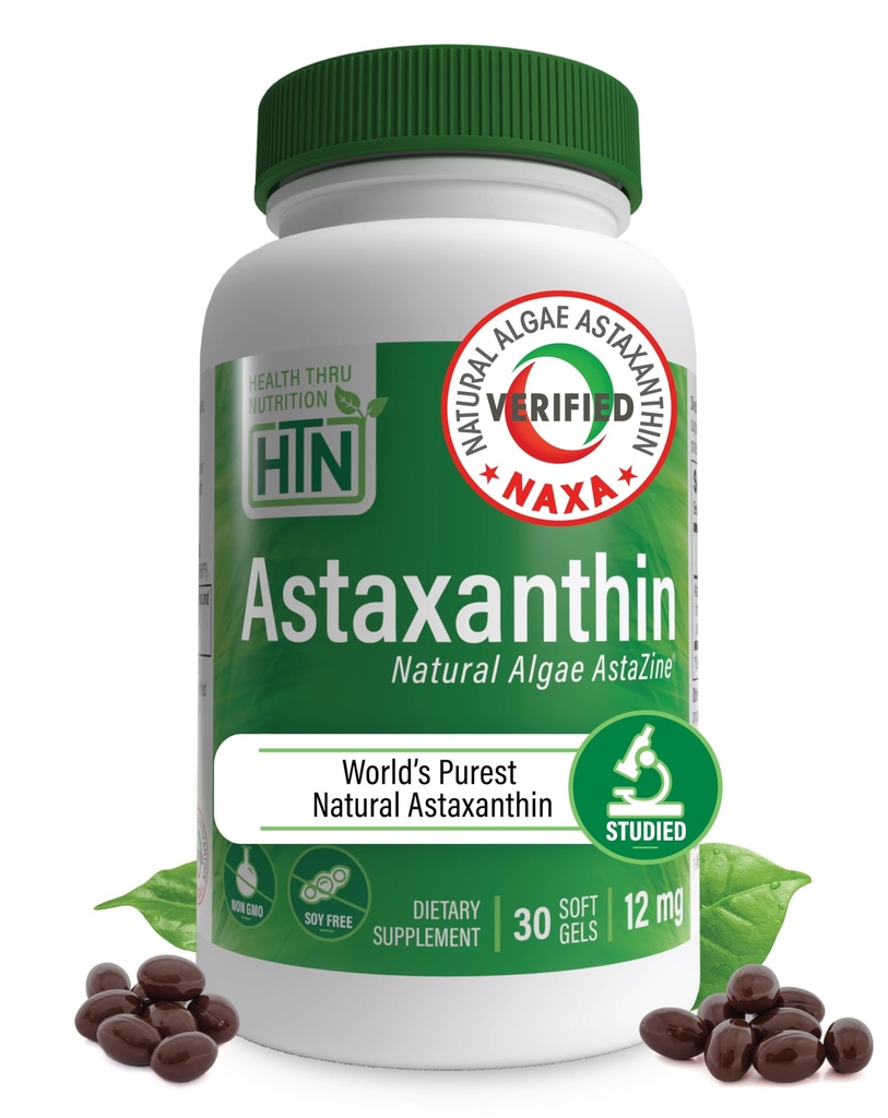 Health Thru Nutrition Astaxanthin Triple Strength 12mg Supplement 30 Softgels | AstaZine från Algae Organiskt odlad i Pristine Himalayan Water | Hud och Vision Support