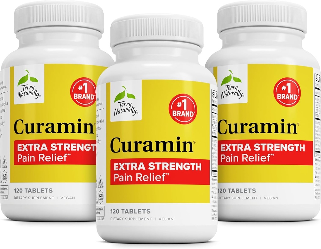 Terry Naturally Curamin Extra Strength - Curcumin & Boswellia for Healthy Circulation Support - Gurkmeja Supplement för att stödja gemensamma, Muscle Health & Endorphin Production - 120 tabletter (Pack of 3)