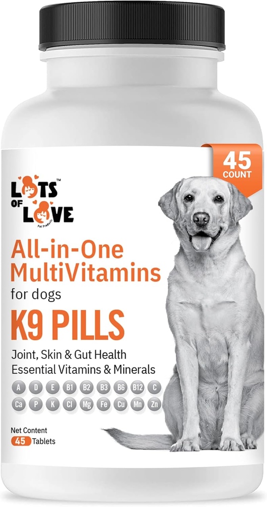 K9 piller - Multivitamin för hundar - hundtillskott och vitamin för små, medelstora och stora hundar (45 greve)