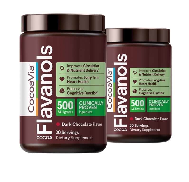 CocoaVia Cardio Health Cocoa Powder, 60 portioner, 500mg Cocoa Flavanols, Stöd Hjärthälsa, Öka kväveoxid, Förbättra cirkulationen, energi, Preworkout, Vegan, Dark Chocolate Cacao