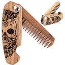Njut av Wood Beard Comb för män, Folding Pocket Beard tillbehör för män, graverad Walnut Wooden Comb för Moustache, Beard & Hair för honom (Half Skull)