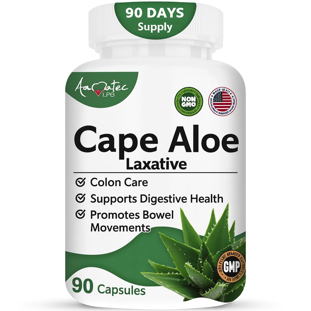 Cape Aloe Natural Laxative Supplement- Förstoppning Relief- Regulera tarmen - All-Natural Herbal Detox- Vikthantering Supplement- Digestion Hjälp Dietary Supplement- 90 Caps- Non-GMO