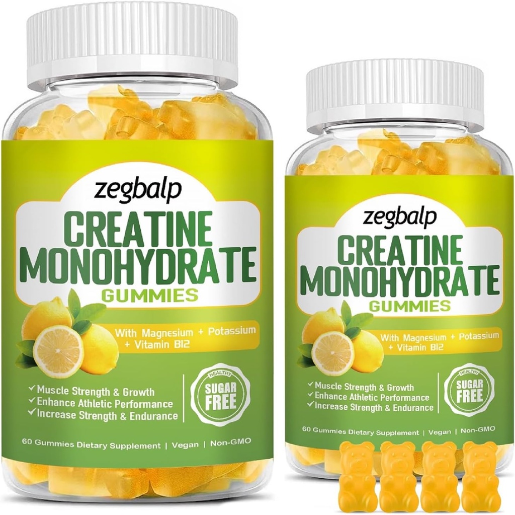 Sugar Gratis Kreatin Monohydrat Supplement Gummies för Män & Kvinnor Kreatin Monohydrat med Magnesium & Vitamin B12 För Muskel Styrka & Tillväxt, Energi Boost, Pre-Workout Supplementm, 120 Grenar