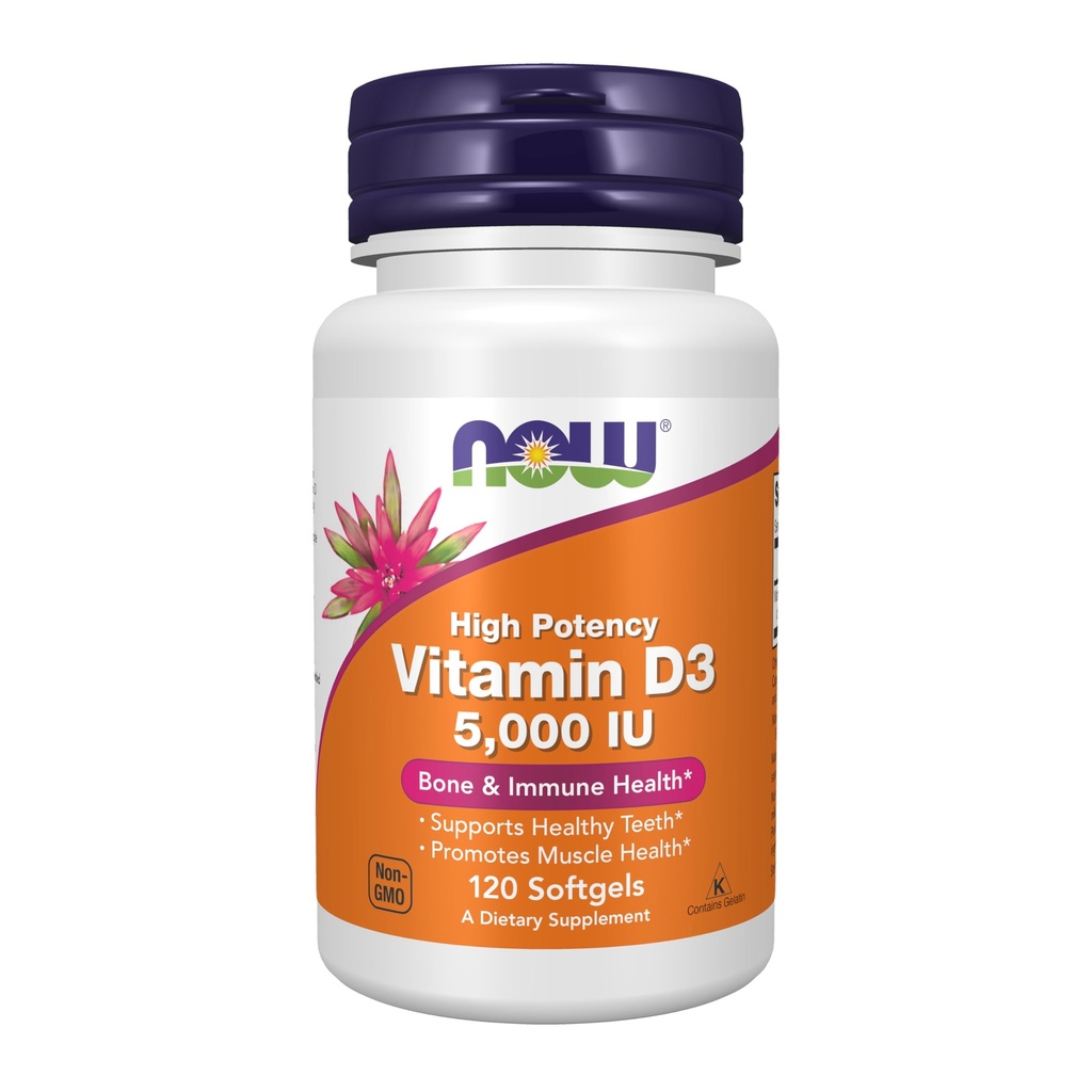 Nu kosttillskott, vitamin D-3 5,000 IE, hög styrka, strukturellt stöd *, 120 Softgels