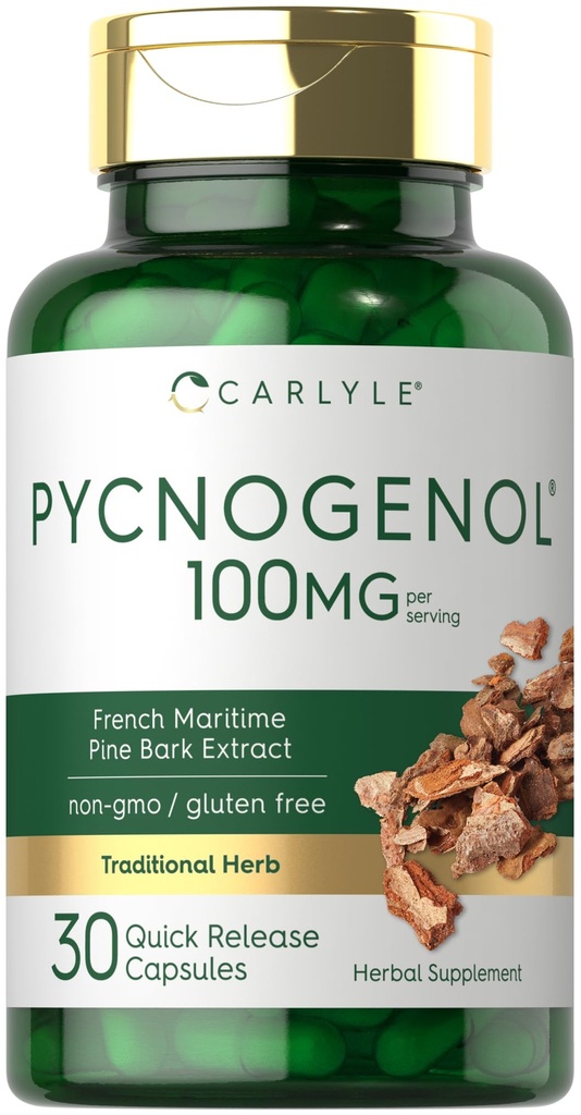 Carlyle Pycnogenol 100mg | 30 kapslar | French Maritime Pine Bark Extract | Pinus Pinaster | Non-GMO och Gluten Free Supplement