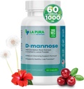 LaPura D-mannos 1000 mg Tillägg med Cranberry Juice Powder, Hibiscus Flower & Dandelion Herb Extract, 60 kapslar - naturligt rengöringsstöd, hälsosam lever, blåsa, urinvägsfunktion