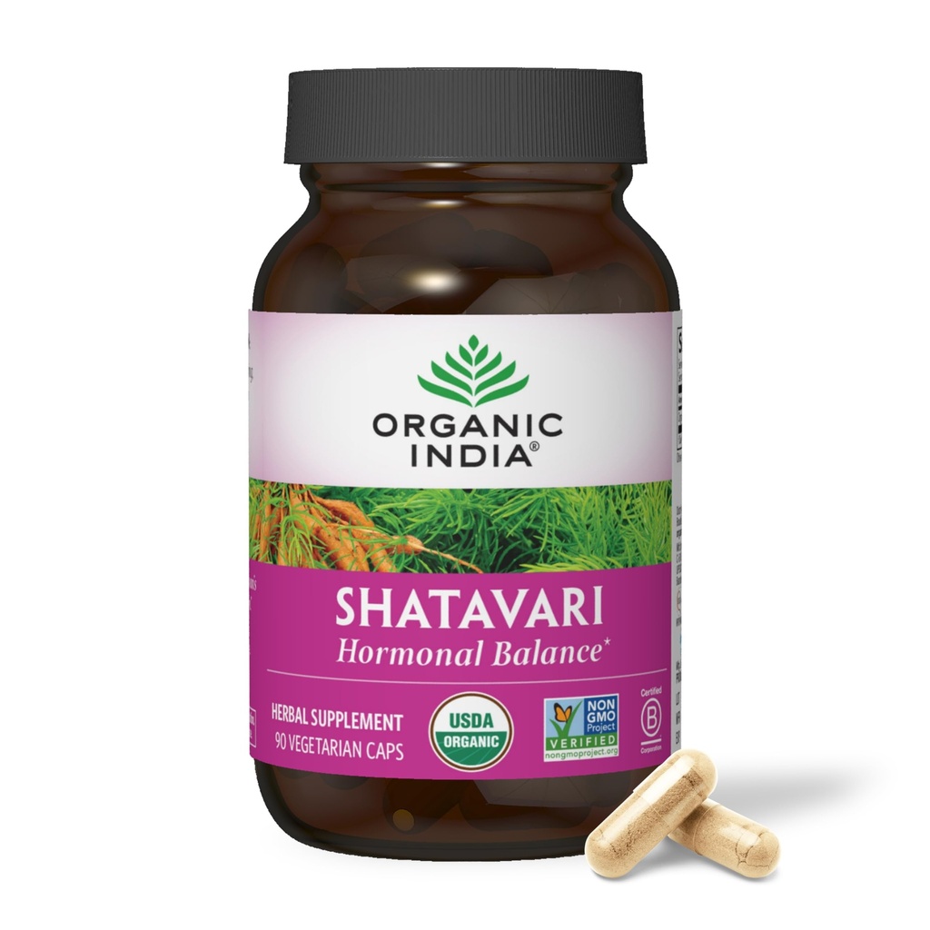 ORGANIC INDIA Shatavari kapslar - Herbal Supplement, stöder hormonbalans, immunsystemsupport, Vegan, Gluten-Free, USDA Organic, stöder reproduktiv hälsa - 90 kapslar