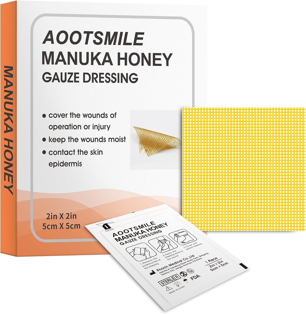 Manuka Honey Wound Care - Honey Wound Dressing 2" x 2" Honey Medical Bandage Wound Care Patch for Minor Abrasions, Cuts, Lacerations, Scald and Burns for Wound Healing,10 Pcs