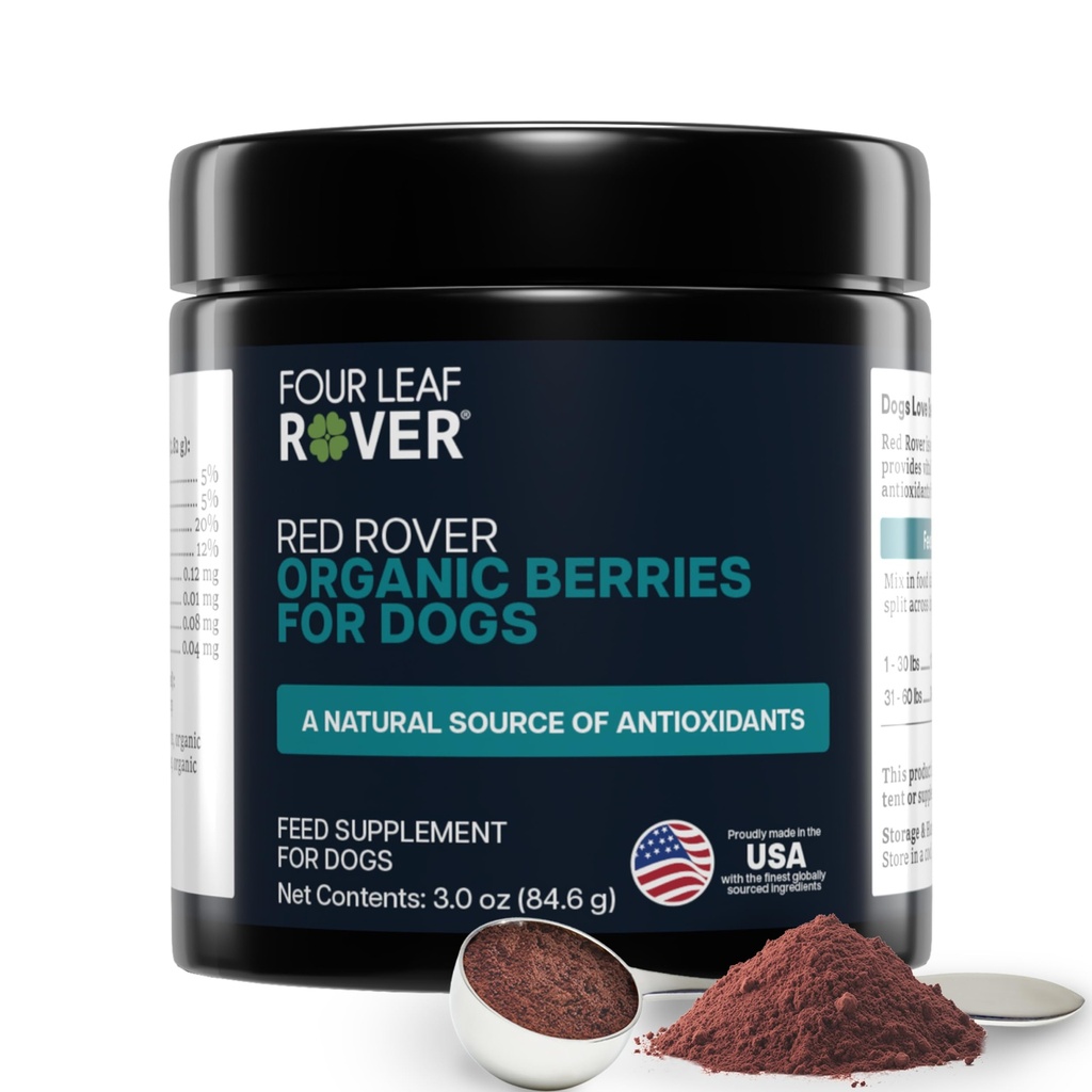 Fyra Leaf Rover Red Rover - Dog Urinary Tract Supplement - med vitaminer från organiska bär och Apple - Bra källa av polyfenoler och antioxidanter - 30 stora hundbesparingar